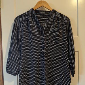Market & Spruce Navy Polka-dot 3/4 Sleeve Blouse
